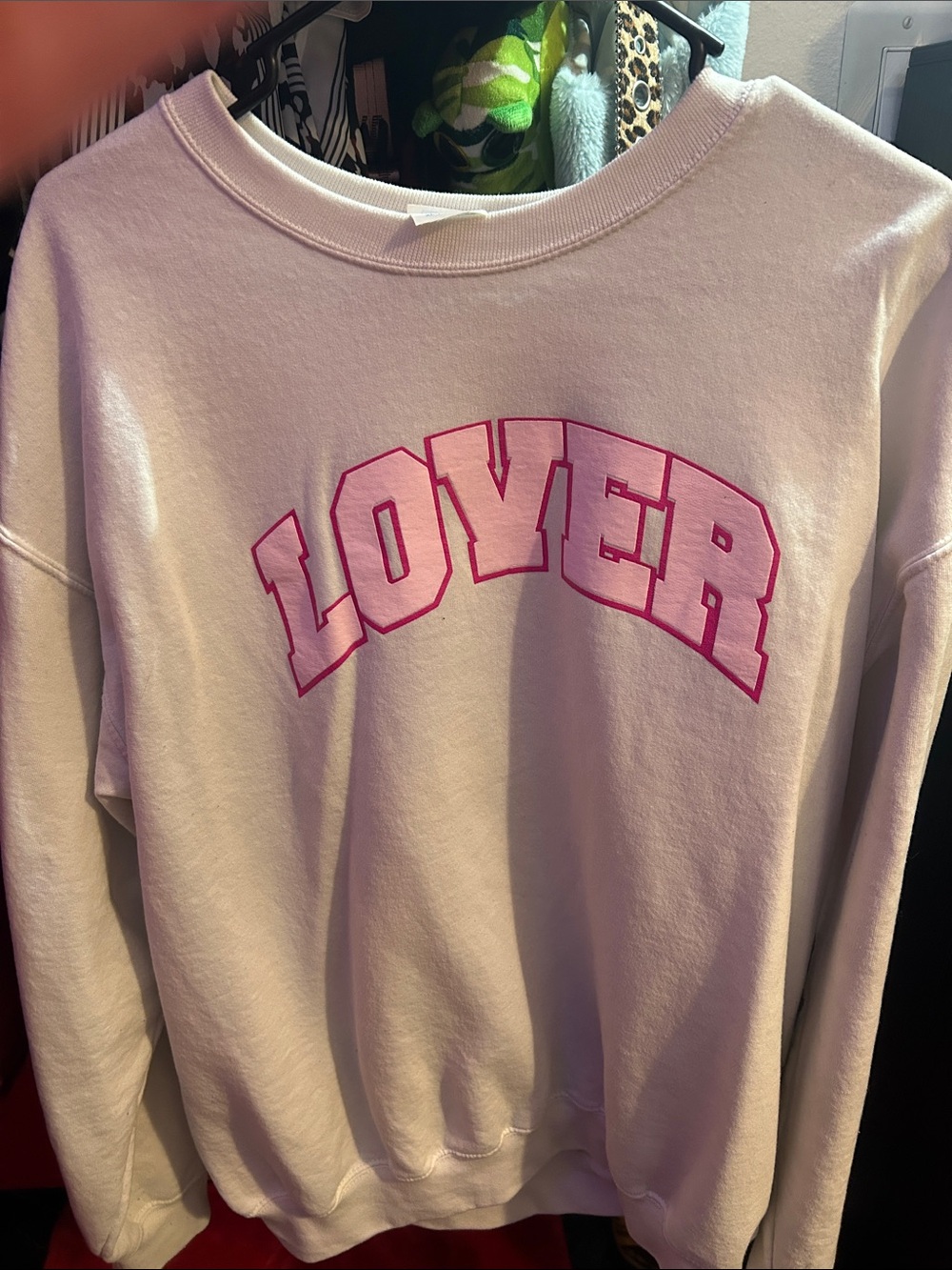 Port and Company Cream Sweatshirt with Pink "LOVER" Graphic